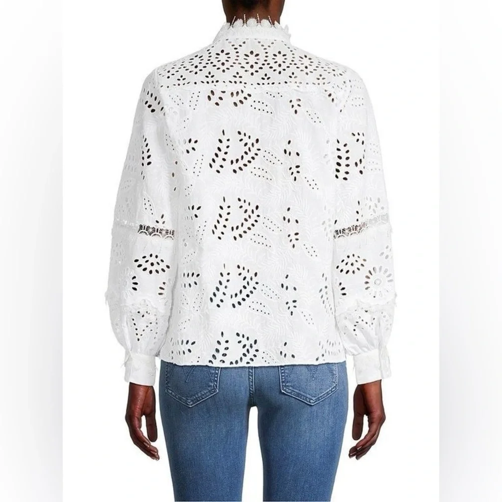 KOBI HALPERIN Winston Cotton Eyelet Blouse in White Size XL - Picture 4 of 14